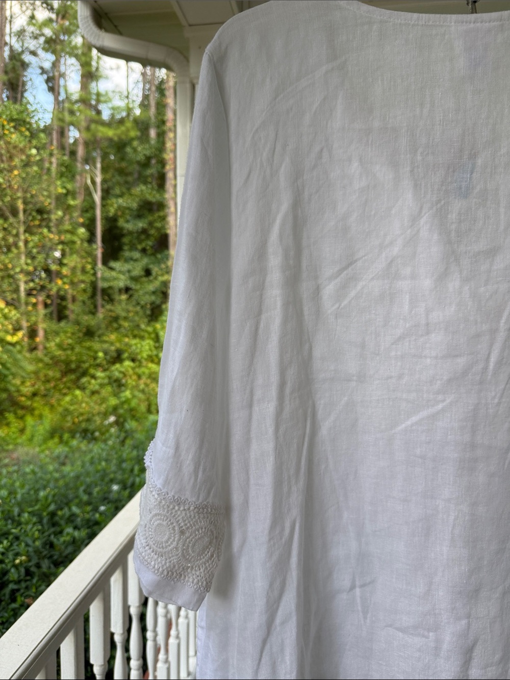 Sigrid Olsen White Linen V-Neck Tunic Top with Lace Trim - Picture 8 of 8